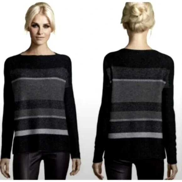 New Vince cashmere wool striped boatneck boxy relaxed fit minimalist sweater - Picture 3 of 15